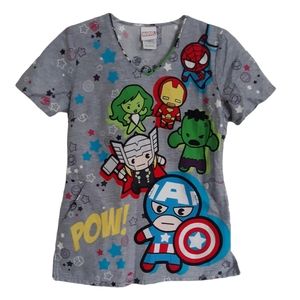 Marvel XS Mini Heros Graphic Grey Scrub Top